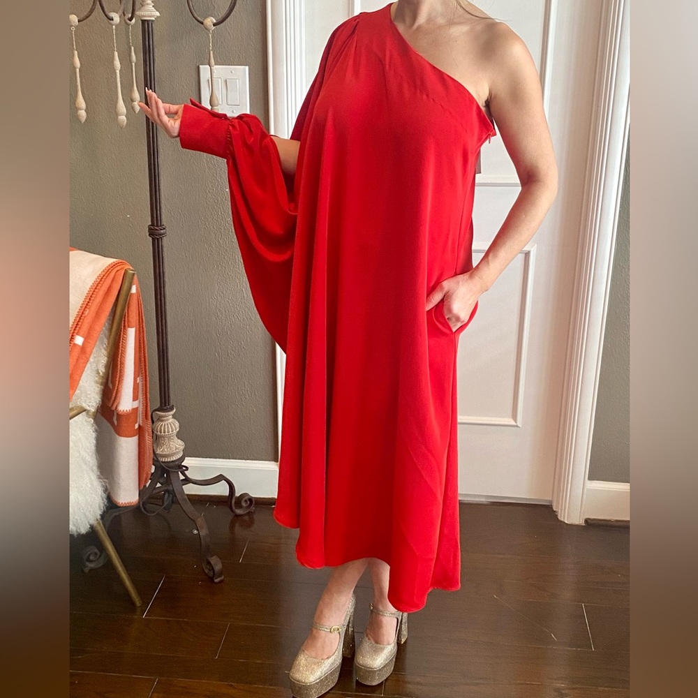 Red Khloe Asym Caftan Dress
